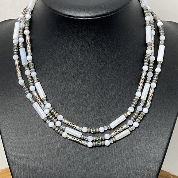 Michal Golan 3 Strand White Silver Beaded Necklace Vintage Style - Picture 1 of 6